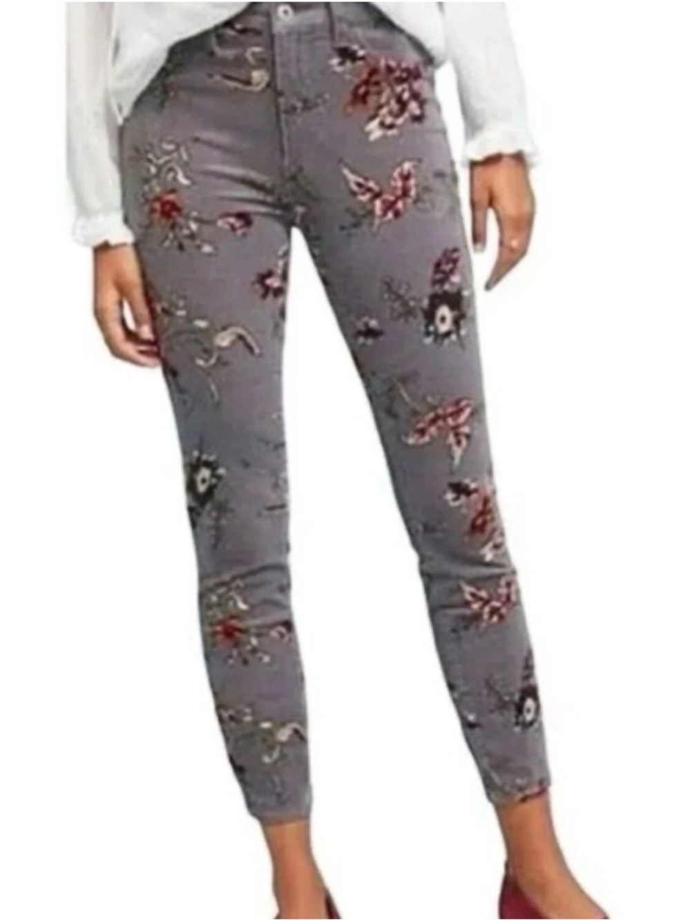 Anthropologie Pilcro and the letter press skinny gray floral jeans, size 29